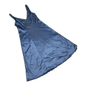 VTG Liquid Satin & Lace Nightgown Small Long Navy Blue 100% Nylon Canada Made